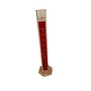 PYREX CORNING 100ml GRADUATED CYLINDER BEAKER 3042 USA RED HEX BASE GLASS VTG